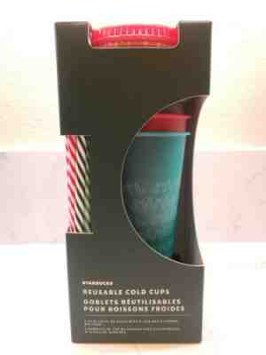Starbucks 2019 Holiday Christmas Reusable Cold Cups, Lids, & Straws 24oz 5 Pack - Sold on eBay Nov, 21st 2019 for $34.50