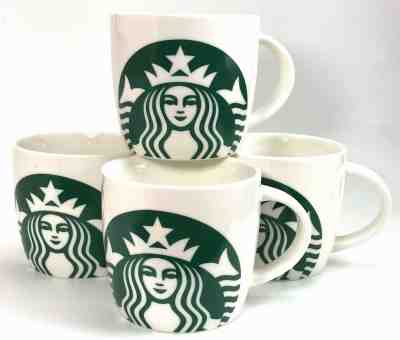 2017 Starbucks Coffee Mug-Set of 4-Green Siren Mermaid Logo- 14 oz -White Barrel - Sold on eBay Nov, 21st 2019 for $24.95