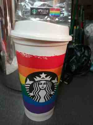 Super RARE Starbucks PRIDE Reusable Rainbow Design Cup & Lid - Sold on eBay Nov, 21st 2019 for $99.99