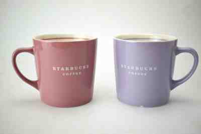 Starbucks Coffee 2004 Pastel Pink and Violet14oz Mug Set with White Lettering - Sold on eBay Nov, 21st 2019 for $19.99