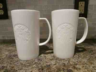 2 STARBUCKS 2015 EMBOSSED MERMAID Mug 16 oz Matte White Grande Cup "G" On Handle - Sold on eBay Nov, 21st 2019 for $34.99