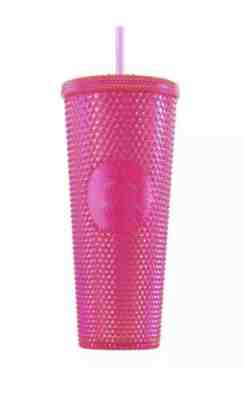 STARBUCKS 2019 Neon Pink Studded Cold Cup Tumbler WINTER HOLIDAY 24 oz - Sold on eBay Nov, 21st 2019 for $21.99