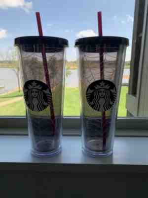 Two Starbucks Halloween Tumbler 2019 Glitter Spiderweb Cup Limited Edition - Sold on eBay Nov, 21st 2019 for $70.00