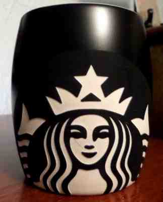 Starbucks Mug Black White Siren Mermaid Logo 2011 Barrel Shape Coffee Cup VGC - Sold on eBay Nov, 21st 2019 for $18.00