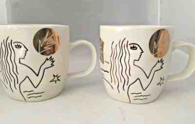 Lot 2 ea. Starbucks  Etched SIREN MERMAID Ceramic Mug 2013 Anniversary  Gold NEW - Sold on eBay Nov, 21st 2019 for $20.99
