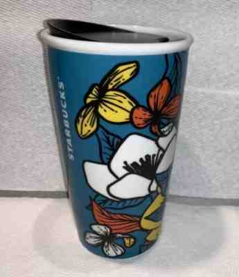 New 2019 Starbucks Blue Teal Ceramic Poppy Flower Travel Cup Mug Tumbler 12 oz - Sold on eBay Nov, 23rd 2019 for $28.96