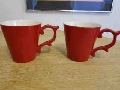 Starbucks Teavana Tazo Pair Of Two Red Holiday Scroll Mug's With Rococo Handles - Sold on eBay Nov, 23rd 2019 for $39.99
