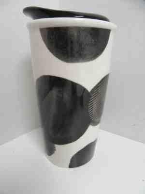 Starbucks Coffee Travel Mug 2014 Black White Spots Dots Silver 10 oz - Sold on eBay Nov, 23rd 2019 for $18.29