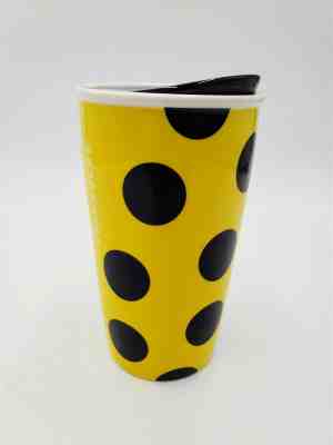 Starbucks Ceramic Black and Yellow Polka Dot Traveler Coffee Mug Tumbler 12oz - Sold on eBay Nov, 23rd 2019 for $23.99