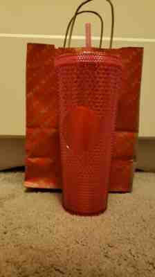Starbucks HOT PINK Neon Holidays 2019 Cold Cup Tumbler Studded 24 oz - Sold on eBay Nov, 23rd 2019 for $15.50