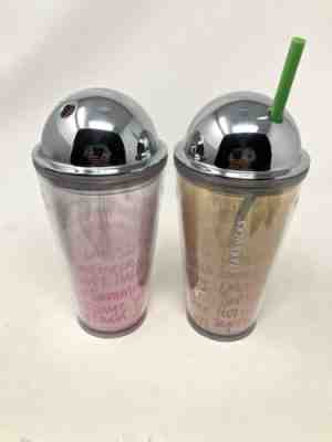2 Starbucks Frappuccino Lover Pink Tumbler Cold Cup ombre Chrome Dome Top Straw - Sold on eBay Nov, 22nd 2019 for $19.99