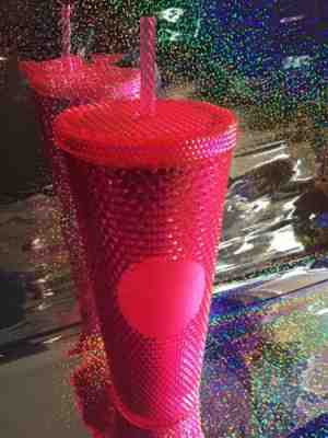 NEW STARBUCKS 2019 HOLIDAY HOT NEON PINK BLING STUDDED TUMBLER/COLD CUP 24oz - Sold on eBay Nov, 22nd 2019 for $24.99