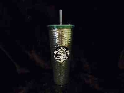 STARBUCKS COFFEE 2017 GREEN SEQUINS 24 OZ COLD CUP TRAVEL TUMBLER & STRAW NEW - Sold on eBay Nov, 22nd 2019 for $19.99