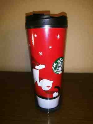 Starbucks Coffee Travel Mug 16 oz Christmas Tumbler Cup 2011 Red Sled Dog Child  - Sold on eBay Nov, 22nd 2019 for $16.85