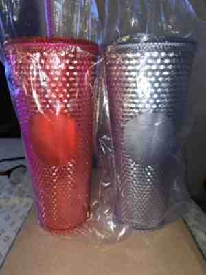 Starbucks Holiday 2019 Studded Platinum & Neon Pink Cold Cup Tumblers 24oz - Sold on eBay Nov, 22nd 2019 for $65.00