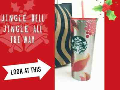 Starbucks Christmas Cold Cup Tumbler Winter Holidays 2019 24oz Mistletoe Silver - Sold on eBay Nov, 22nd 2019 for $39.99