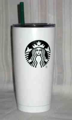 STARBUCKS - 2017 White Stainless Steel Tumbler w/Lid & Straw - 20 oz NEW - Sold on eBay Nov, 22nd 2019 for $15.00