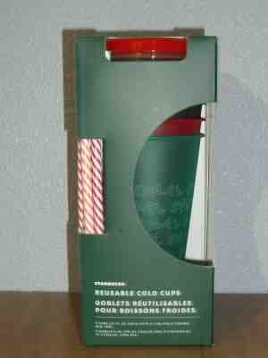 NEW Starbucks Reusable Cold Cups Set of 5 w/ Straws 24 oz CHRISTMAS Holiday 2019 - Sold on eBay Nov, 22nd 2019 for $19.97