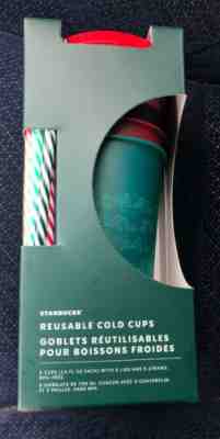 Starbucks 2019 Holiday Christmas Reusable Cold Cups With Straws 24oz 5 Pack NIB - Sold on eBay Nov, 22nd 2019 for $22.99