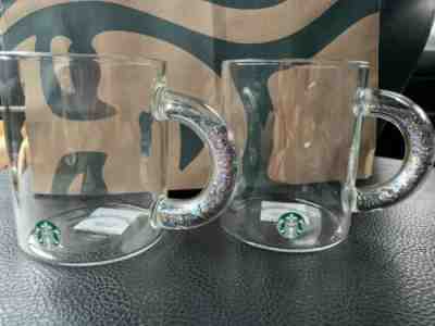 2 Starbucks Glitter Handle Glass Mug 2019 Holiday Cup Holographic Rainbow Holo - Sold on eBay Nov, 22nd 2019 for $62.95