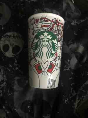 2017 STARBUCKS CERAMIC CHRISTMAS HOLIDAY SIREN TRAVEL12 OZ. MUG DOT TUMBLER RED - Sold on eBay Nov, 22nd 2019 for $20.00