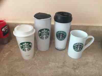 Lot of 4 Starbucks 12 OZ - 16 Oz Cup Tumbler Ceramic Plastic Mermaid Cup Mug - Sold on eBay Nov, 24th 2019 for $36.75