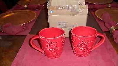NEW- 2 Starbucks Oval Coffee Mug Debossed Red 2009 14oz, Floral, Rare Set of 2  - Sold on eBay Nov, 24th 2019 for $18.95
