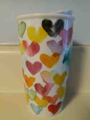2015 Starbucks Watercolor Hearts Ceramic Travel Mug Cup Tumbler 10 oz RARE - Sold on eBay Nov, 24th 2019 for $27.71