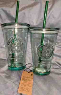 *LAST SET OF TWO! * Starbucks Recycled Green Glass,16oz Tumblers. Free Shipping! - Sold on eBay Nov, 24th 2019 for $41.99