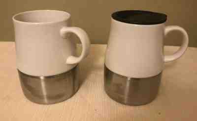 2 2004 Starbucks Coffee Mugs14oz Ceramic Stainless Steel Non Slip Bottom + 1 Lid - Sold on eBay Nov, 24th 2019 for $21.95