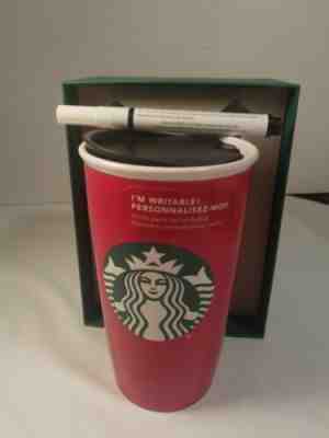 Starbucks 2016 Red Writable Siren Mermaid CeramicTumbler 12 oz. Traveler Mug Cup - Sold on eBay Nov, 24th 2019 for $18.00