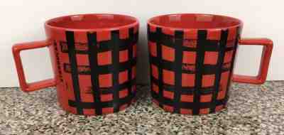 Starbucks 2016 Red Black & Plaid Paint Brush Strokes Coffee Mug Set 2 Cups 14oz  - Sold on eBay Nov, 24th 2019 for $21.95