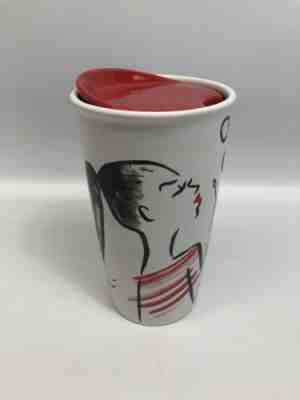 Starbucks 2015 White Ceramic Travel Tumbler Mug Girl Blowing Bubbles - Sold on eBay Nov, 24th 2019 for $34.99