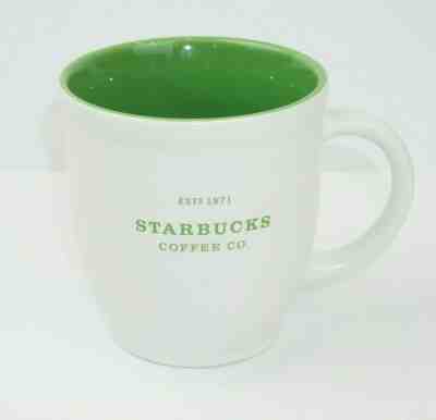 Starbucks Coffee Co 18 Oz White Matte Abbey Mug Bright Green 2007 4 1/2" H - Sold on eBay Nov, 24th 2019 for $15.19