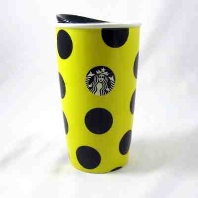 Starbucks Coffee Company Ceramic Travel Mug Yellow Black Polka Dots 2015 Mermaid - Sold on eBay Nov, 24th 2019 for $23.99