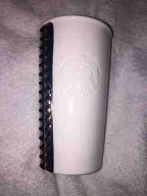 Starbucks 2014 Silver Studded White Ceramic Coffee Cup Mug With Lid 10 fl. oz. - Sold on eBay Nov, 24th 2019 for $19.99