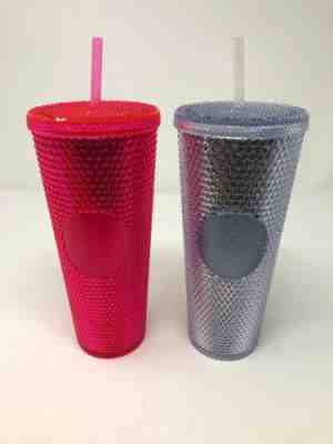 2 Starbucks Holiday 2019 Venti Studded Tumblers Cups Platinum And Neon Pink NEW - Sold on eBay Nov, 24th 2019 for $50.00