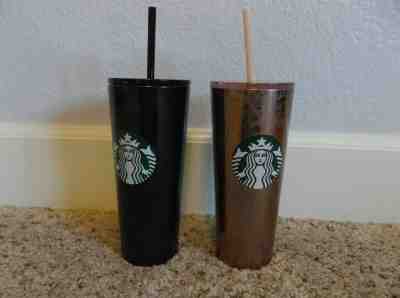 NEW RARE VHF set of 2 - Starbucks PINK & BLACK MERCURY FLAKE COLD CUPS (16 OZ) - Sold on eBay Nov, 24th 2019 for $64.95
