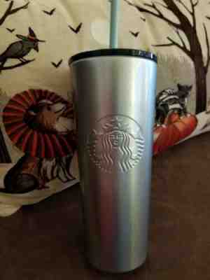 New Starbucks Blue Silver Glitter Reusable Stainless Steel Cup Tumbler Straw - Sold on eBay Nov, 23rd 2019 for $24.00