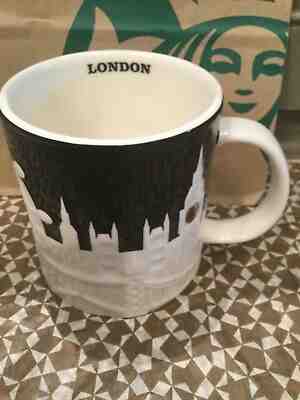 Starbucks City Mug, LONDON, Relief Collection, Black-White, New with SKU, 16 oz.