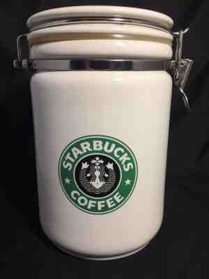 Starbucks Coffee 8" Latchable White Ceramic Round Canister / Jar Bee House Japan - Sold on eBay Nov, 23rd 2019 for $21.75