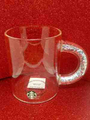 NEW Starbucks Glitter Handle Clear Glass 2019 Holiday Coffee Mug Cup Logo Bling - Sold on eBay Nov, 23rd 2019 for $29.99