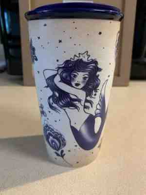 Starbucks 2016 Sailor Tattoo Mermaid Ceramic Tumbler 12oz lid blue travel mug - Sold on eBay Nov, 23rd 2019 for $76.49