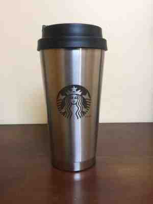 Starbucks Coffee Silver Black Stainless Steel Tumbler Travel Cup Lid 16 oz  - Sold on eBay Nov, 23rd 2019 for $15.99