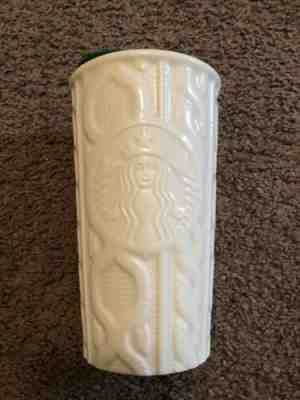Starbucks 2016 White Siren Cable Knit 10 oz Ceramic Travel Tumbler with Lid - Sold on eBay Nov, 23rd 2019 for $19.99