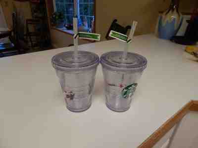 starbucks tumbler cold color change straw 2011 double wall clear holiday set 2 - Sold on eBay Nov, 22nd 2019 for $15.98