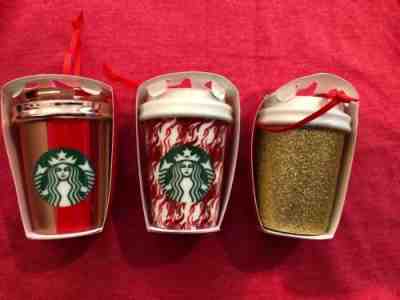 Lot Of 3 Starbucks 2018 Christmas Ceramic Ornament GOLD Glitter Cup Stripes Red - Sold on eBay Nov, 22nd 2019 for $25.99