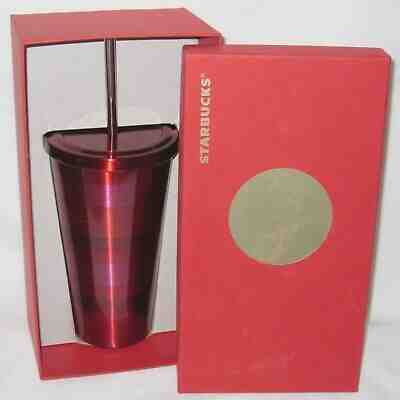 2014 Starbucks 16oz Tumbler with Straw Red & Pink Stripes Stainless Steel w/Box - Sold on eBay Nov, 22nd 2019 for $17.99