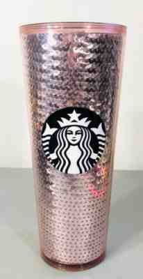 Starbucks 2017 Pink Rose Gold Sequins 24 oz Cup Limited Ed Holiday Tumbler - Sold on eBay Nov, 22nd 2019 for $27.50