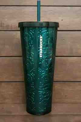 Starbuck's Floral Metallic Foil Green Cold Cup Tumbler with Straw - 24 ounces - Sold on eBay Nov, 21st 2019 for $34.99